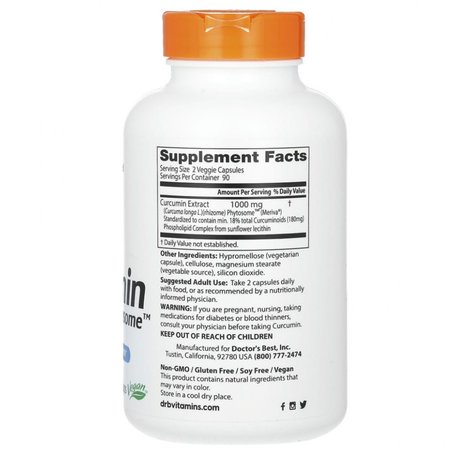 Doctor's Best, Фитосомы куркумина, 1000 мг, 180 растительных капсул