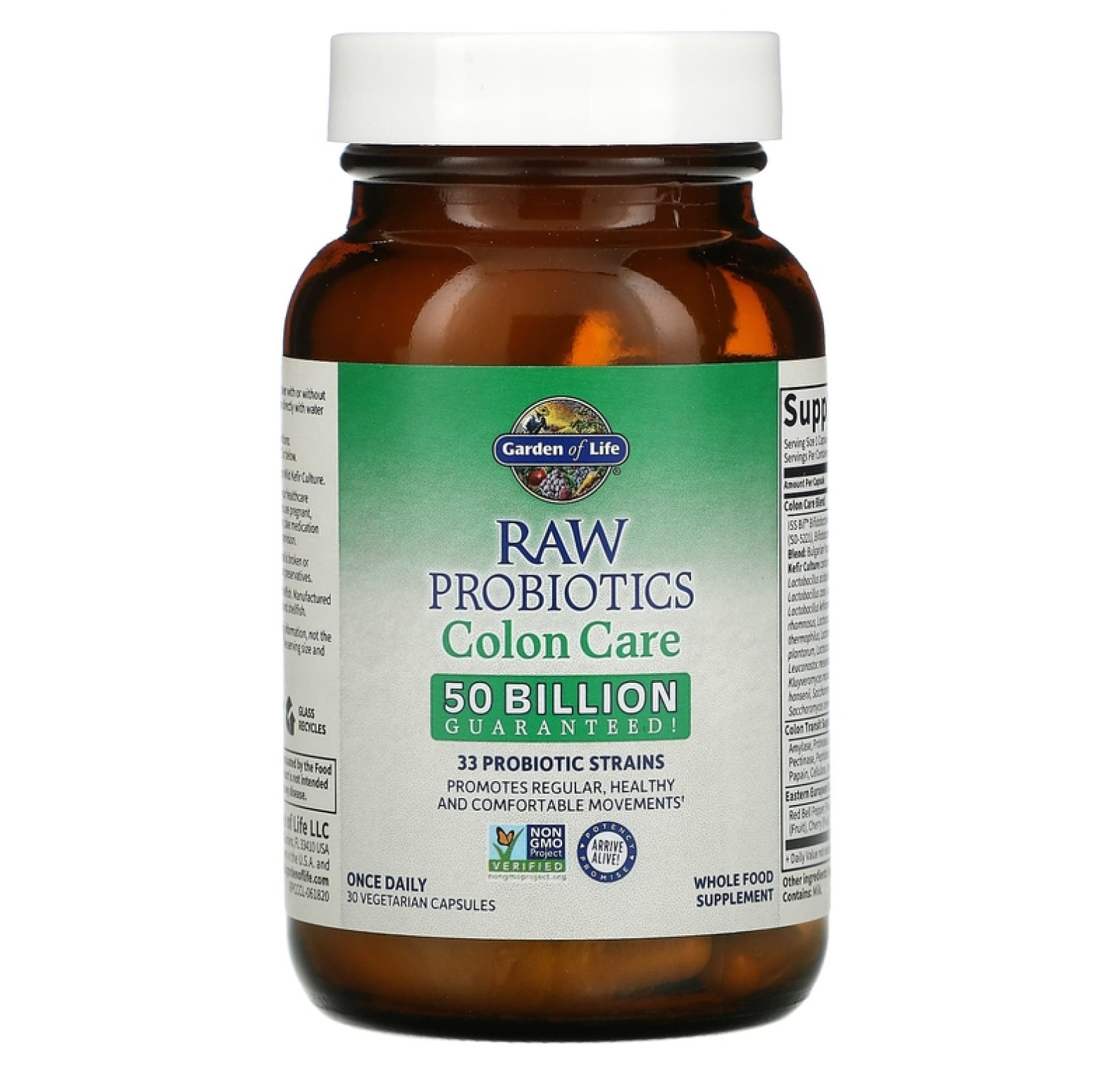 Garden of Life, RAW Probiotics, Colon Care, необработанные пробиотики для поддержки здоровья кишечника, 30 вегетарианских капсул