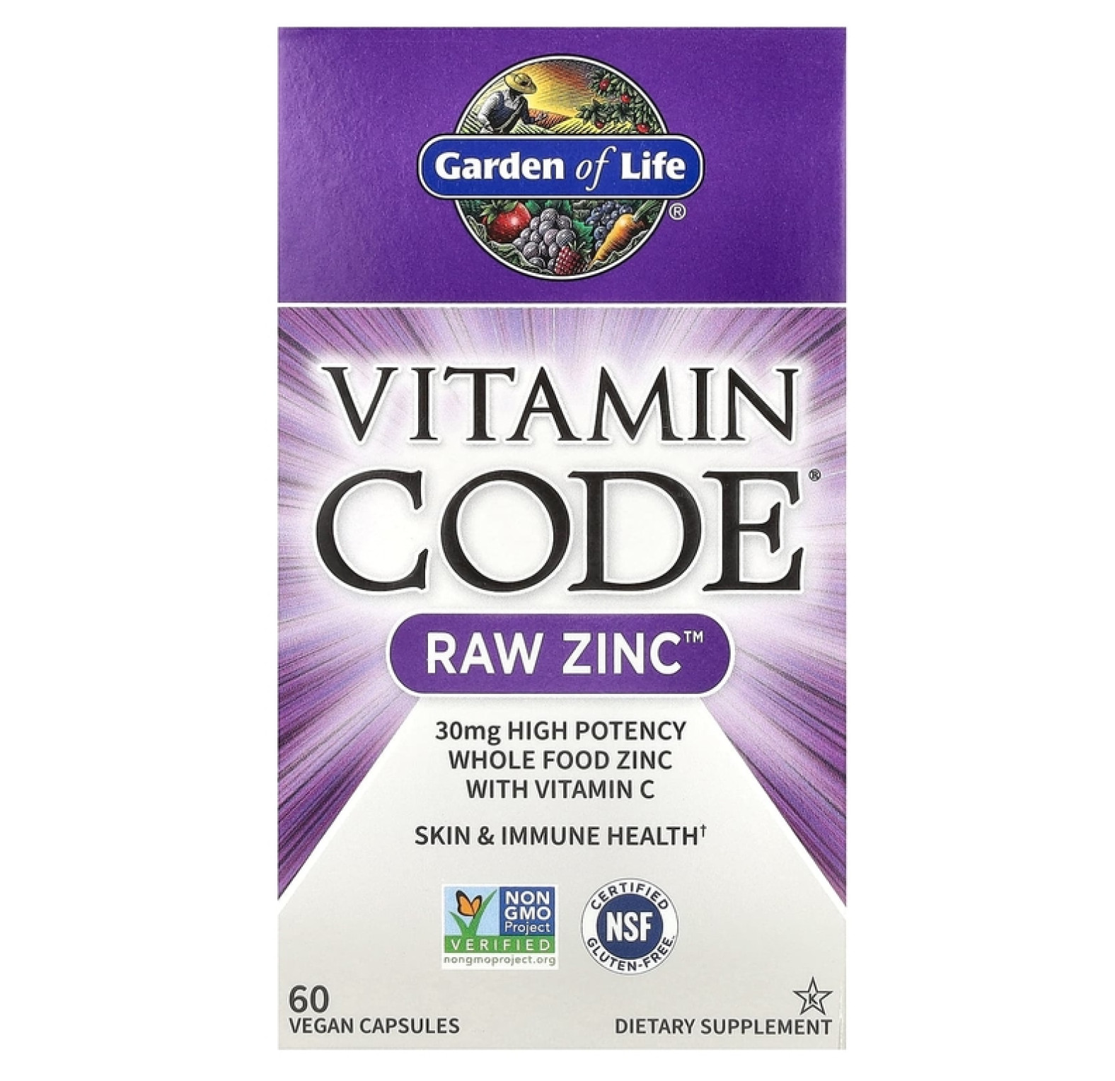 Garden of Life, Vitamin Code, RAW Zinc, 60 веганских капсул