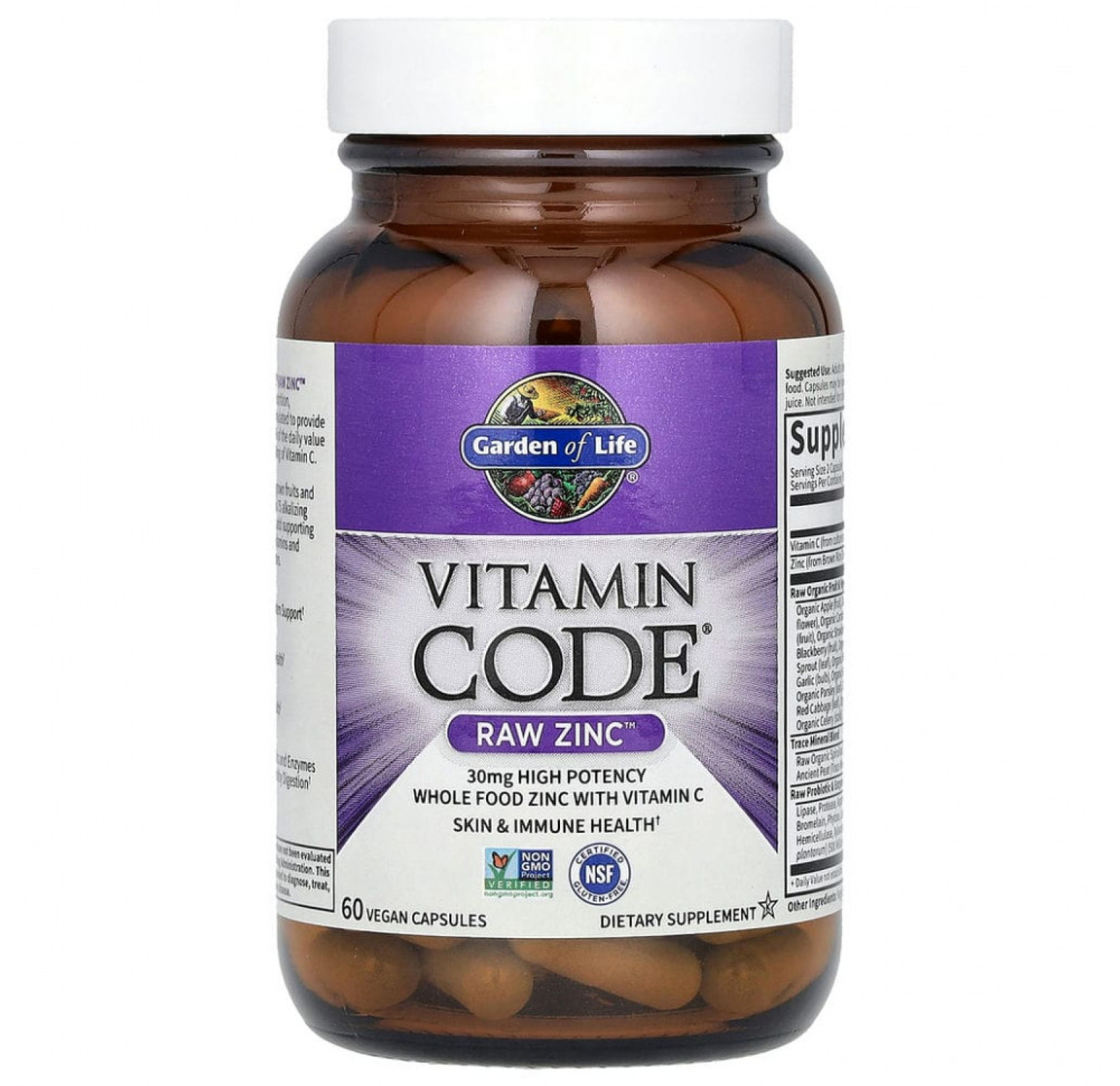 Garden of Life, Vitamin Code, RAW Zinc, 60 веганских капсул