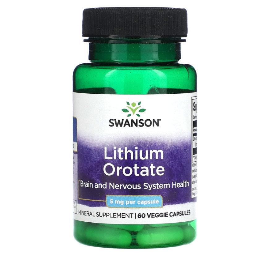 Swanson, Оротат лития, 5 мг, 60 растительных капсул