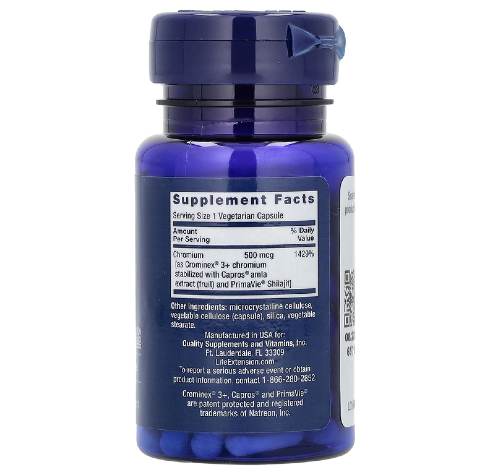 Life Extension, оптимизированный хром с Crominex 3+, 500 мкг, 60 вегетарианских капсул