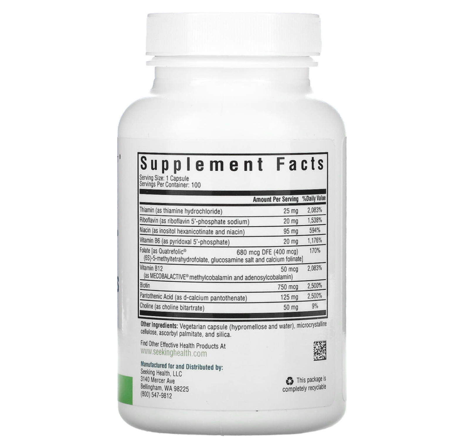 Seeking Health, Комплекс витаминов группы B плюс, 100 вегетарианских капсул