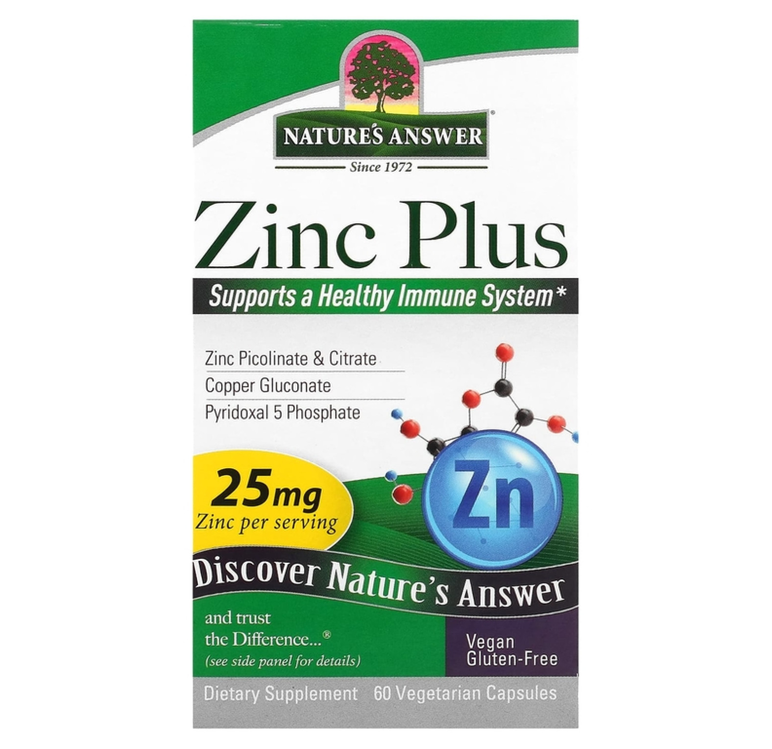 Nature's Answer, комплекс «Цинк Плюс», 25 мг, 60 вегетарианских капсул