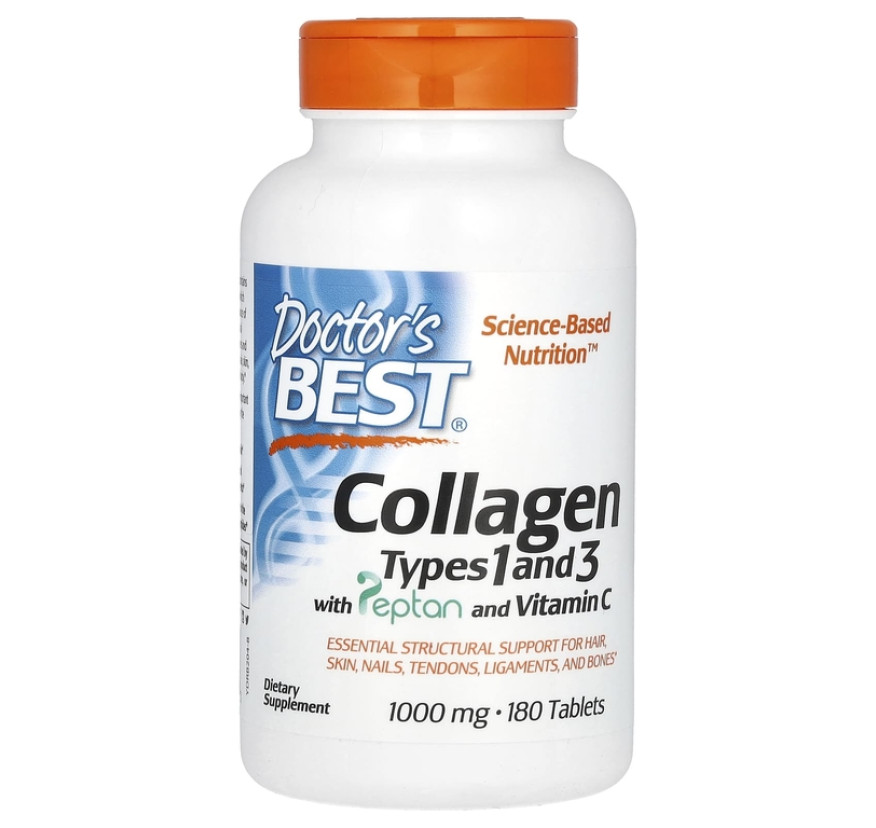 Doctor's Best, коллаген типа 1 и 3 с пептаном и витамином C, 1000 мг, 180 таблеток
