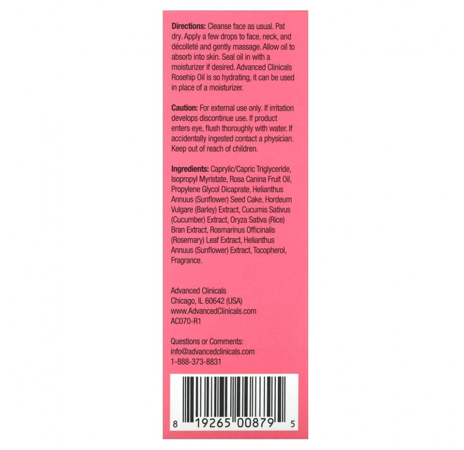 Advanced Clinicals, Масло шиповника, 53 мл