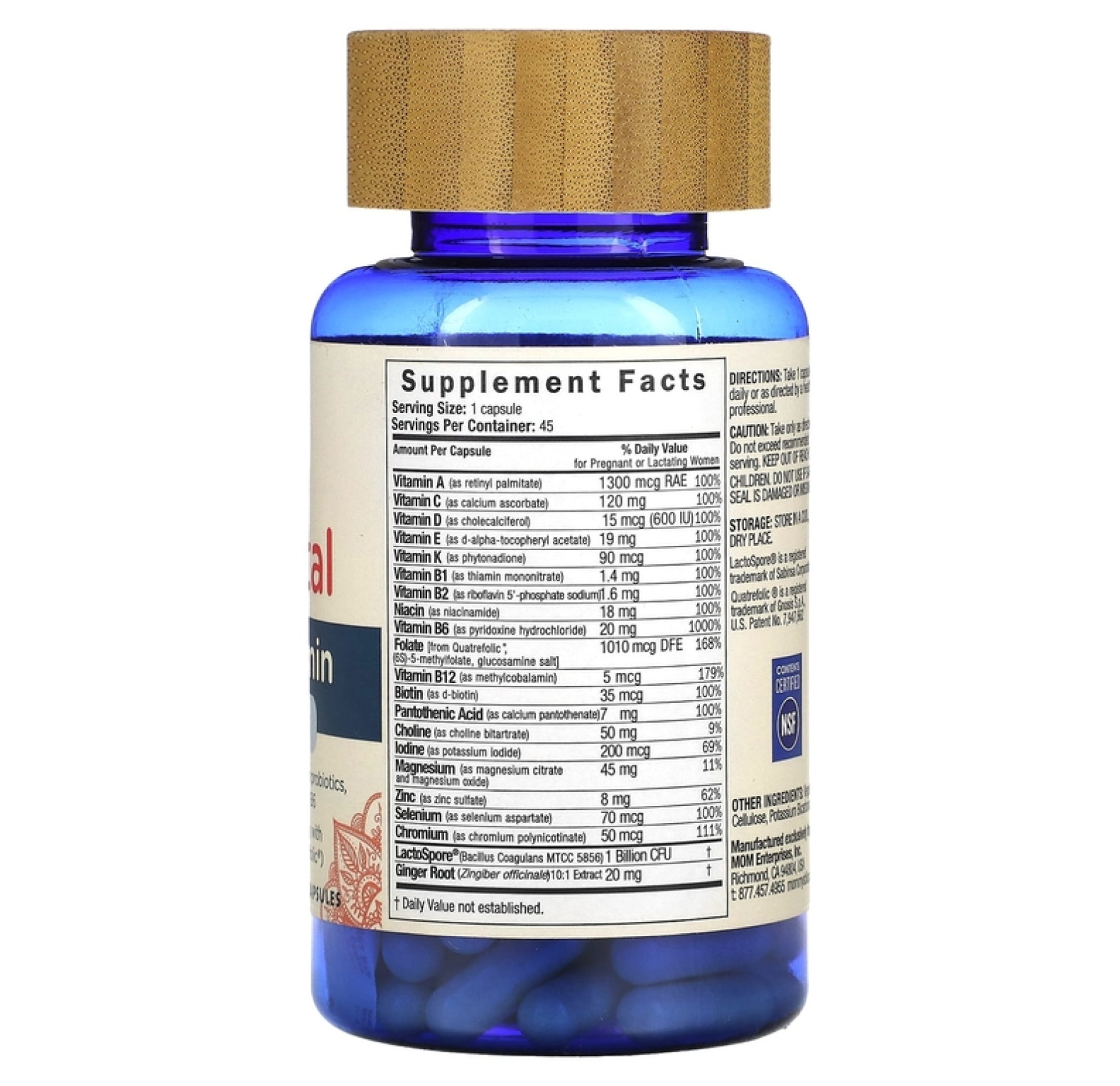 Mommy's Bliss, пренатальные витамины с пробиотиком, 45 капсул