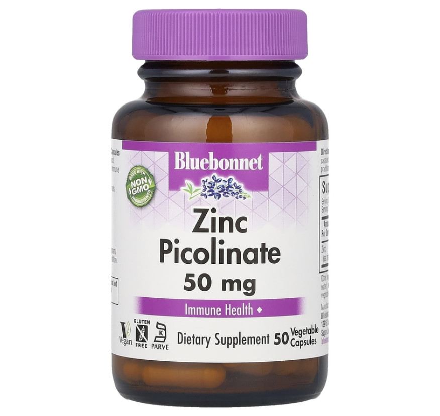 Bluebonnet Nutrition, Пиколинат цинка, 50 мг, 50 растительных капсул