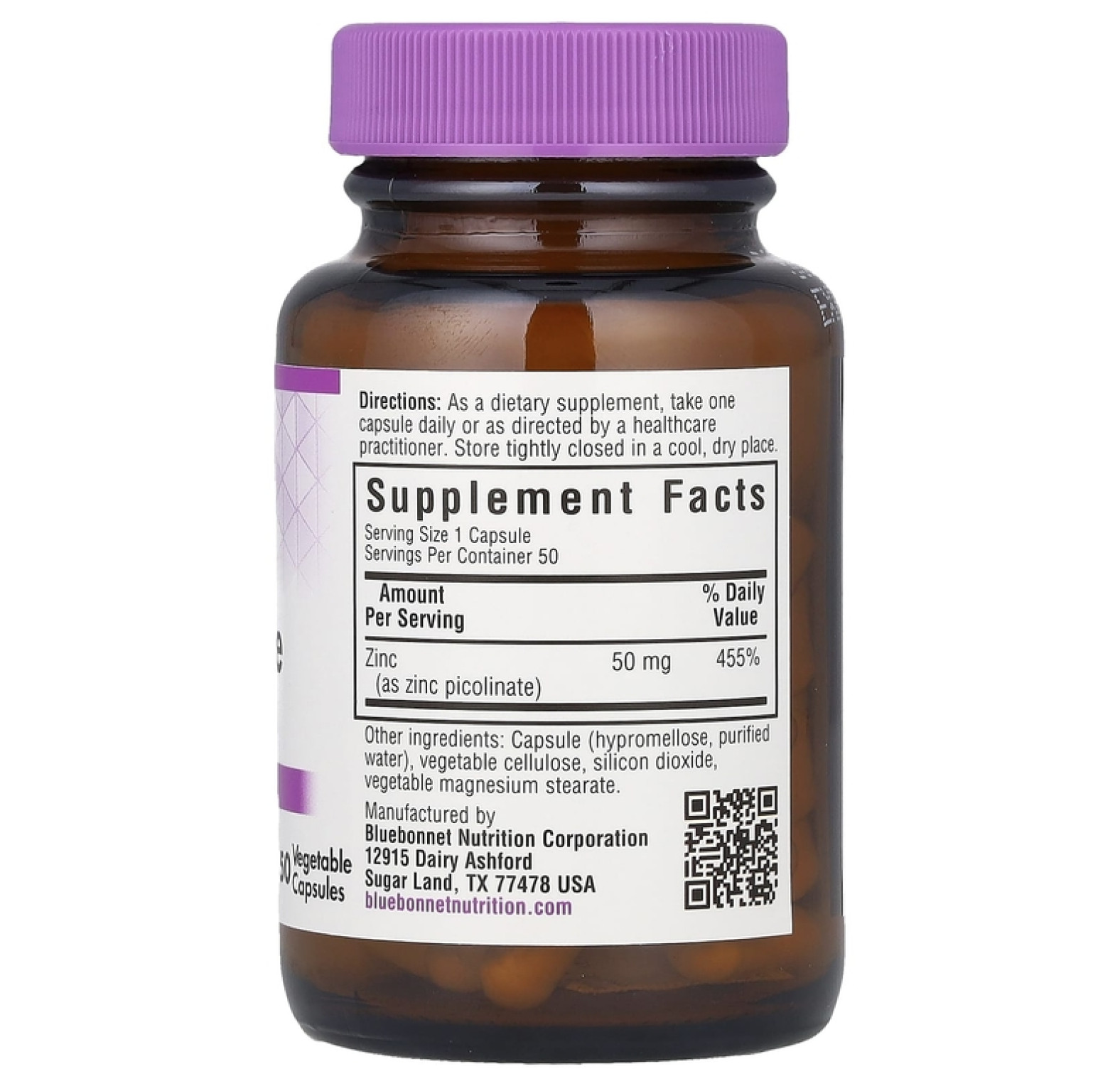 Bluebonnet Nutrition, Пиколинат цинка, 50 мг, 50 растительных капсул