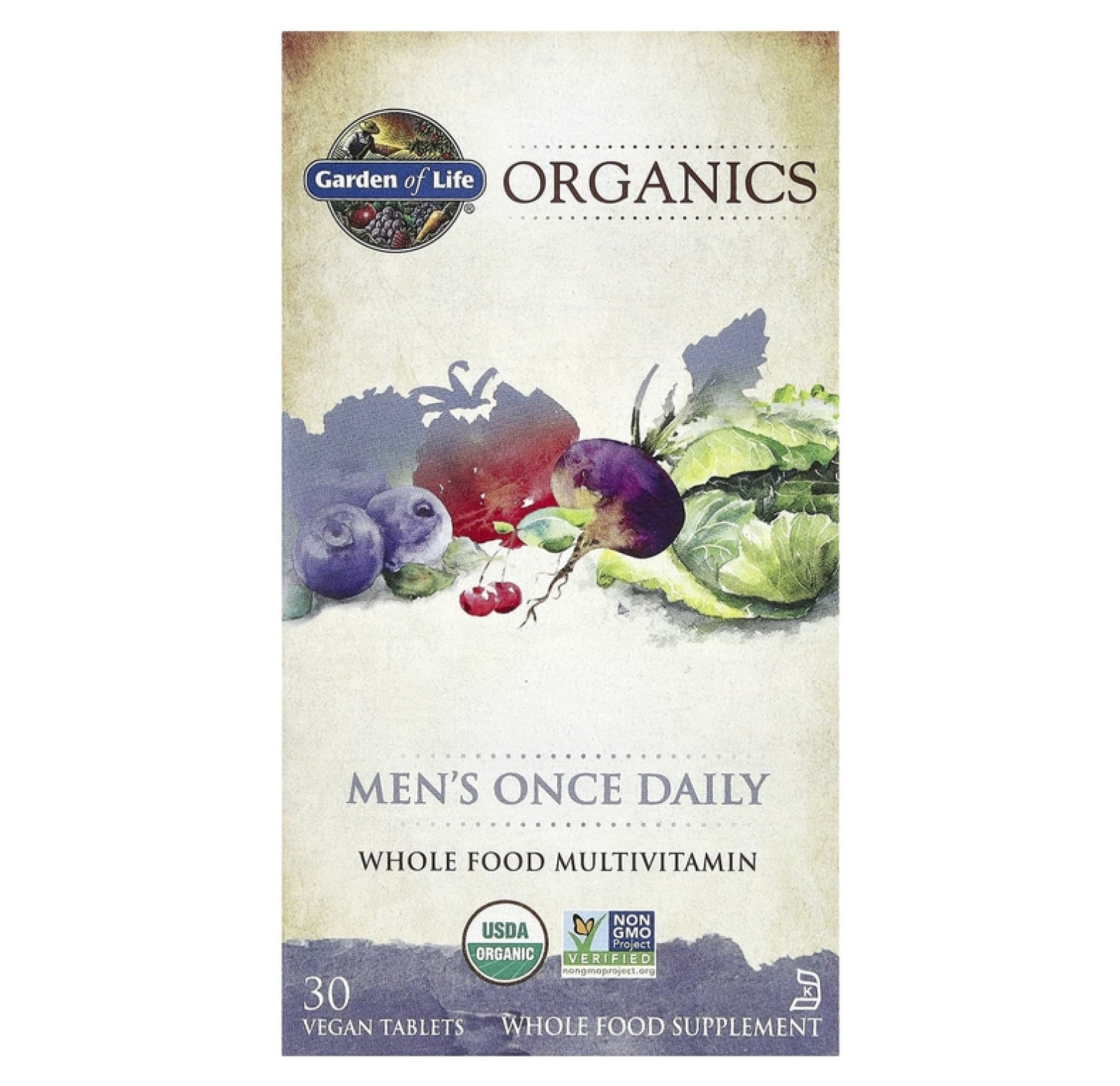 Garden of Life, Organics, мультивитамины для мужчин, из цельных продуктов, 30 веганских таблеток