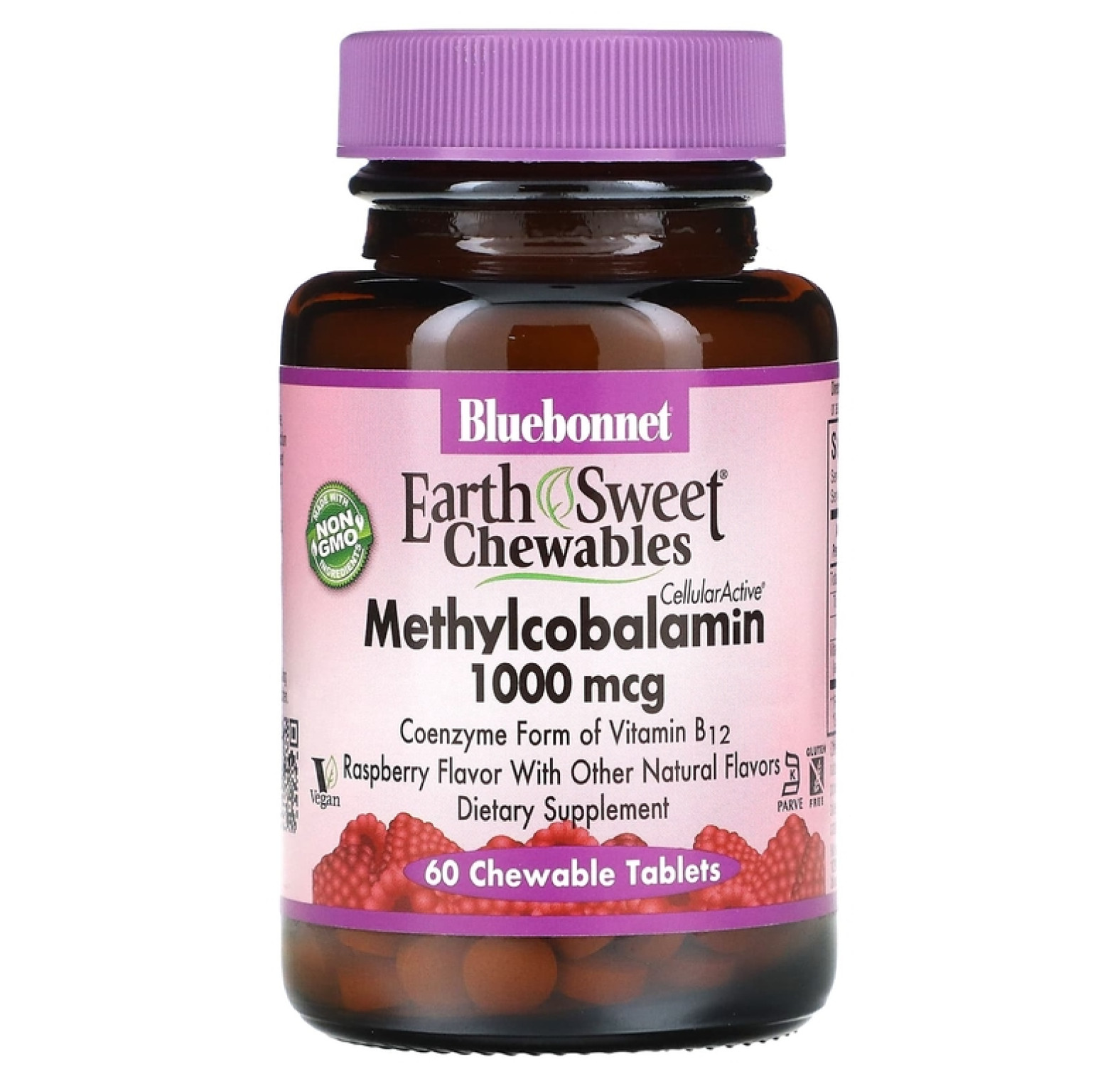 Bluebonnet Nutrition, EarthSweet, Метилкобаламин (витамин В12), вкус малины, 1000 мкг, 60 жевательных таблеток