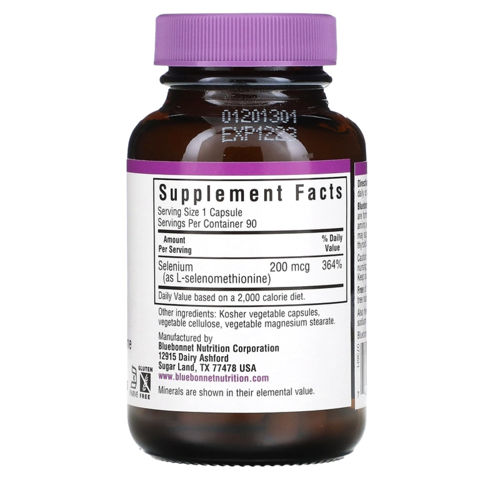 Bluebonnet Nutrition, Селен, бездрожжевой селенометионин, 200 мкг, 90 растительных капсул