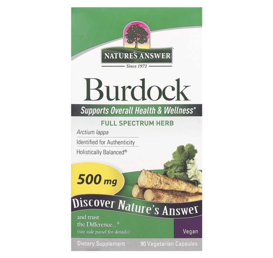 Nature's Answer, Лопух, трава полного спектра, 500 мг, 90 вегетарианских капсул