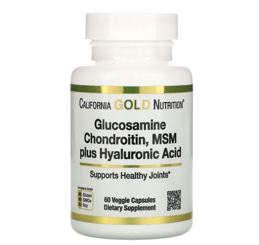 California Gold Nutrition, глюкозамин, хондроитин и МСМ с гиалуроновой кислотой, 60 растительных капсул