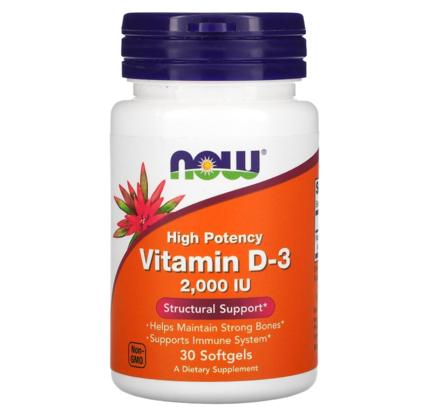 NOW Foods, витамин D3, 50 мкг (2000 МЕ), 30 капсул