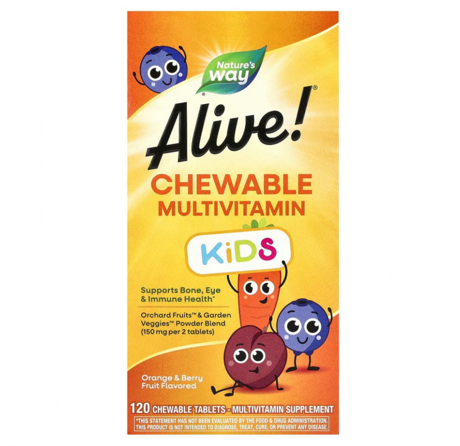Nature's Way, Alive! комплекс мультивитаминов для детей, со вкусом апельсина и ягод, 120 жевательных таблеток