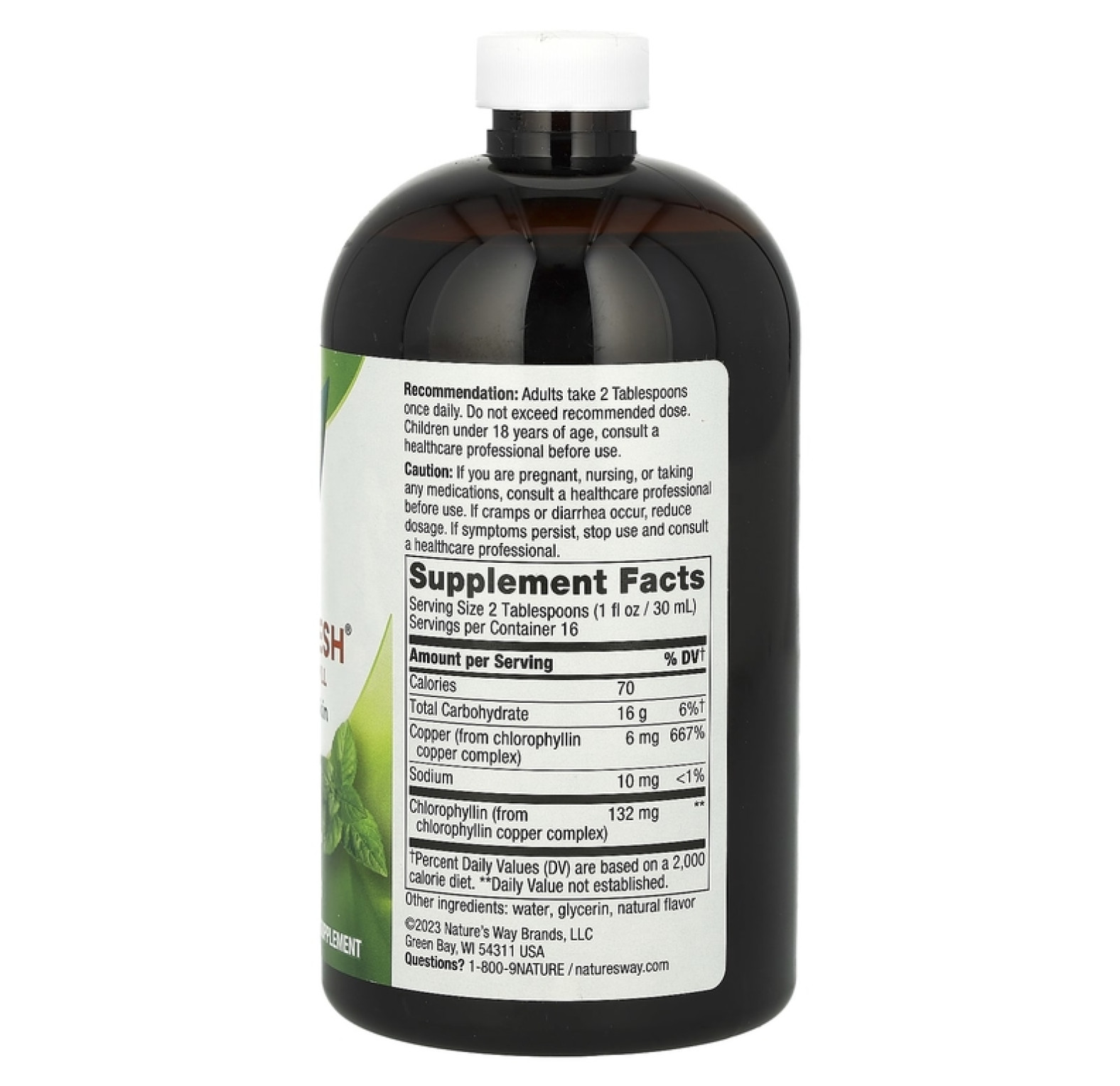 Nature's Way, Chlorofresh, жидкий хлорофилл, с ароматом мяты, 132 мг, 473,2 мл