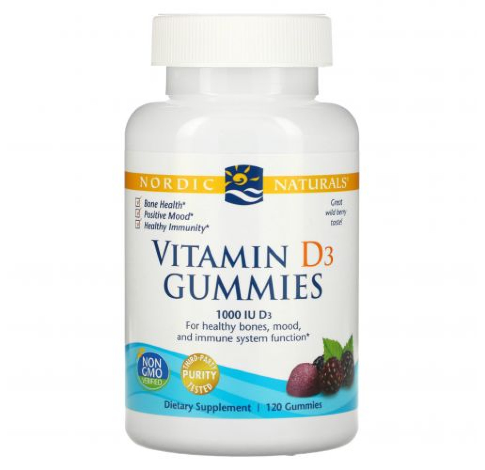 Nordic Naturals, витамин D3, 1000 МЕ (25 мкг), вкус лесных ягод, 120 жевательных таблеток