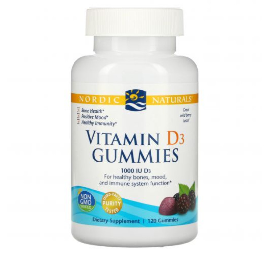 Nordic Naturals, витамин D3, 1000 МЕ (25 мкг), вкус лесных ягод, 120 жевательных таблеток