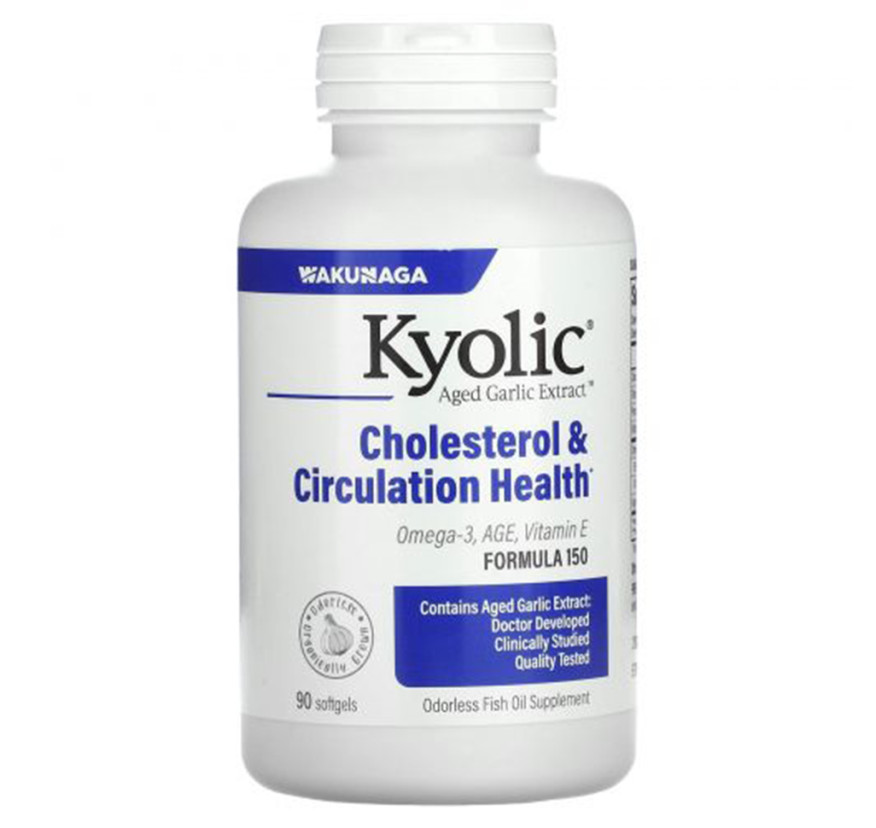 Kyolic, Омега-3, выдержанный экстракт чеснока, улучшение холестеринового баланса и кровообращения, 90 мягких капсул