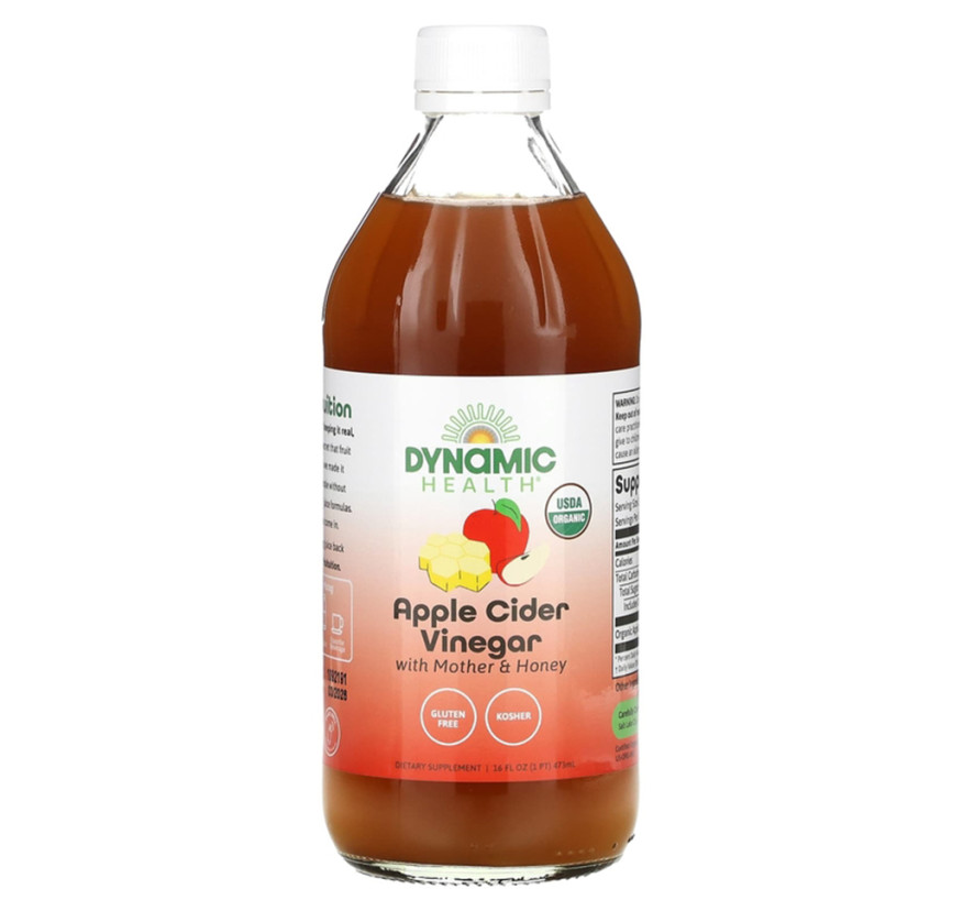 Dynamic Health, необработанный органический яблочный уксус с медом, 473 мл