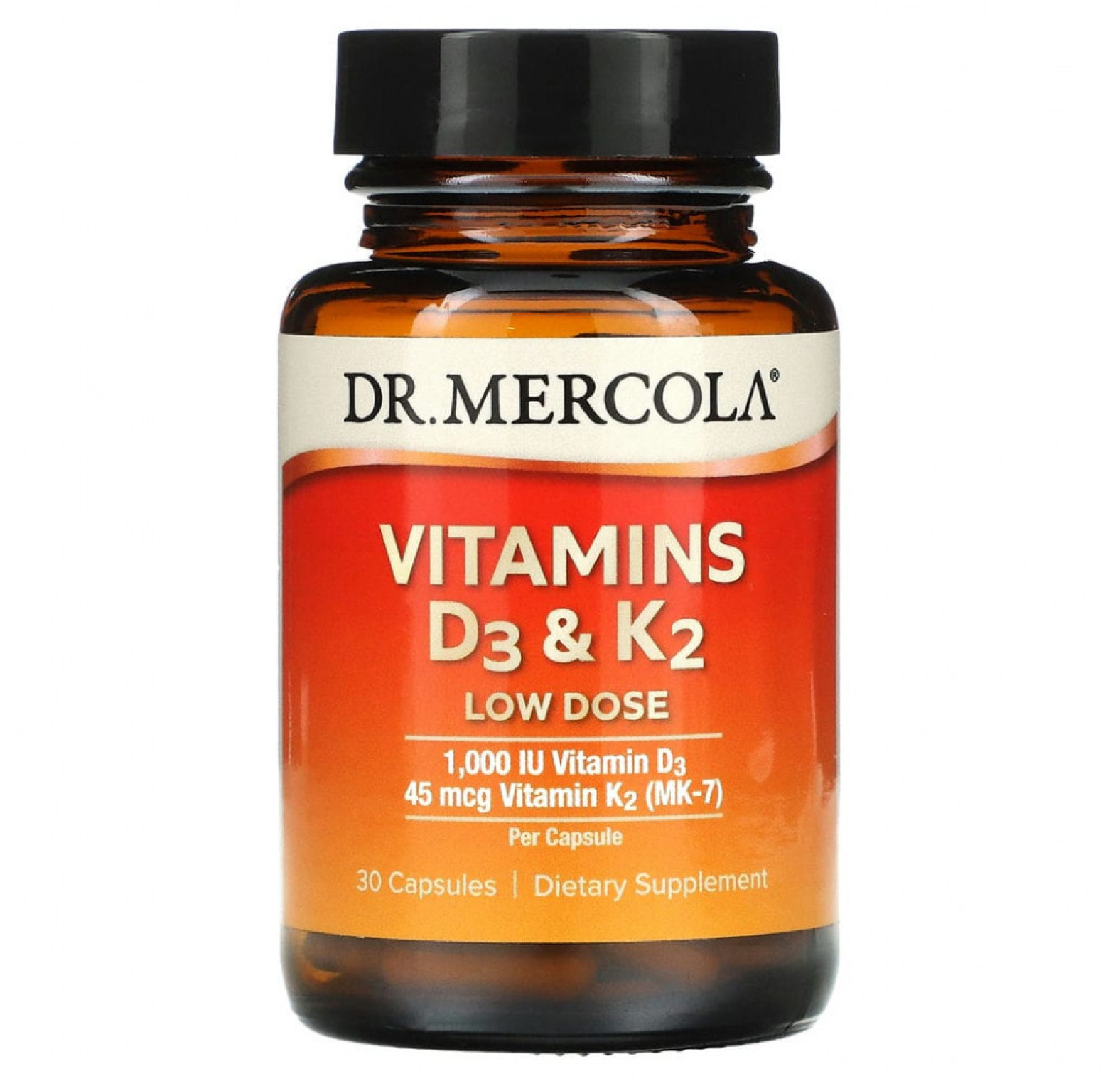 Dr. Mercola, Витамины D3 и K2, поддержка для костей, 30 капсул 