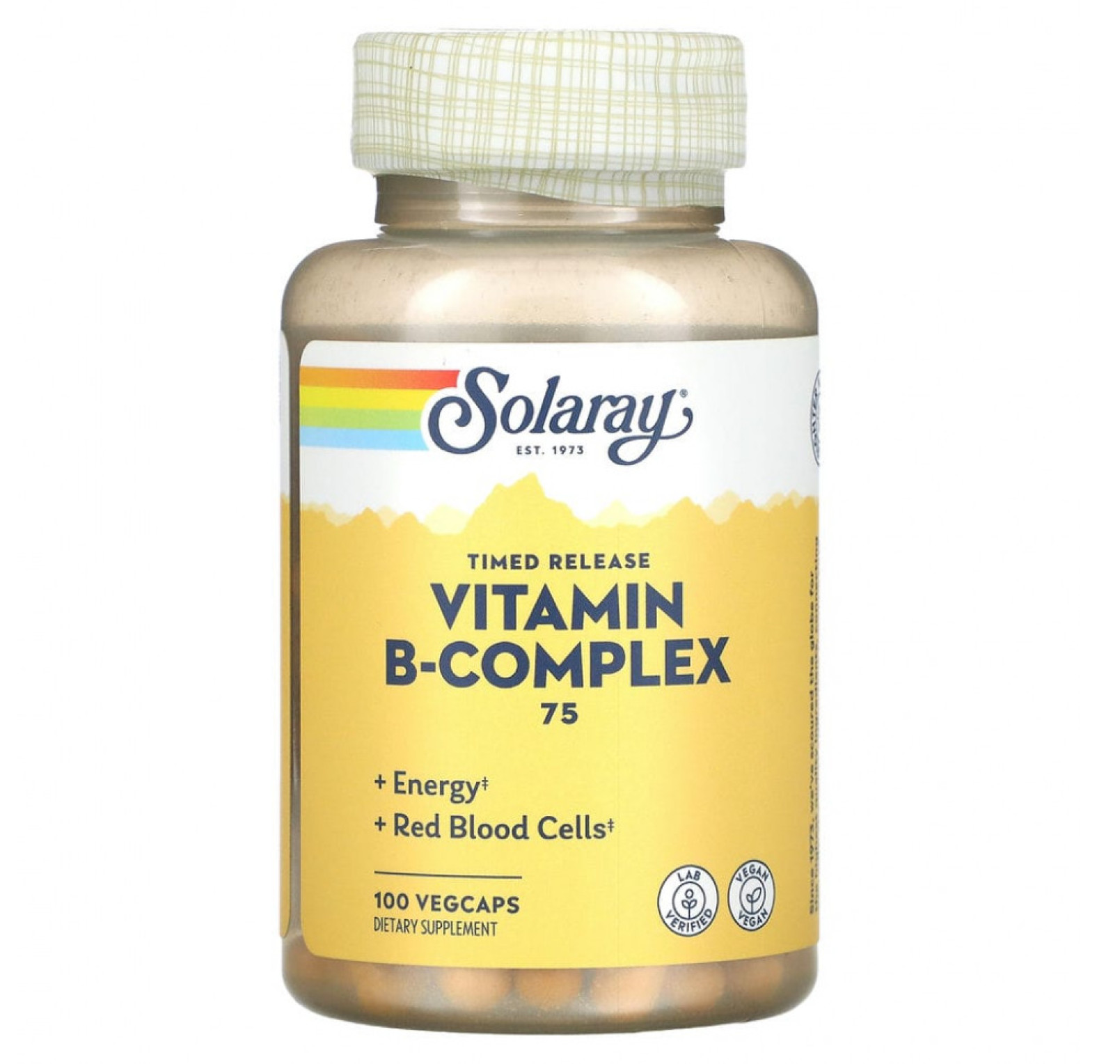 Solaray, B-Complex 75, комплекс с витаминами группы B медленного высвобождения, 100 вегетарианских капсул