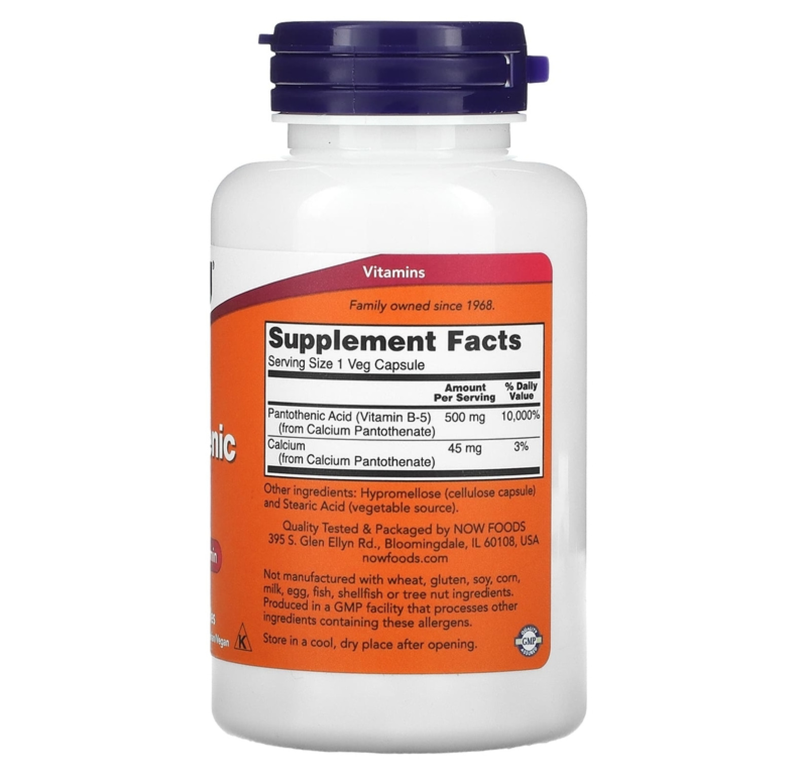 NOW Foods, Пантотеновая кислота, 500 мг, 100 растительных капсул