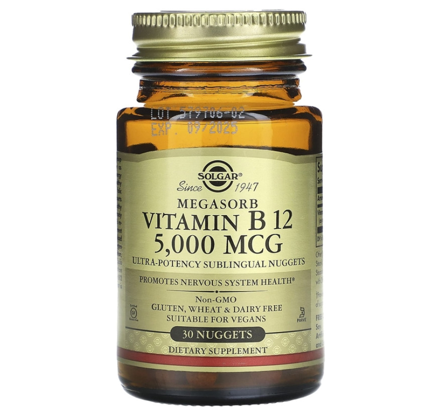 Solgar, Megasorb, витамин B12, 5000 мкг, 30 таблеток