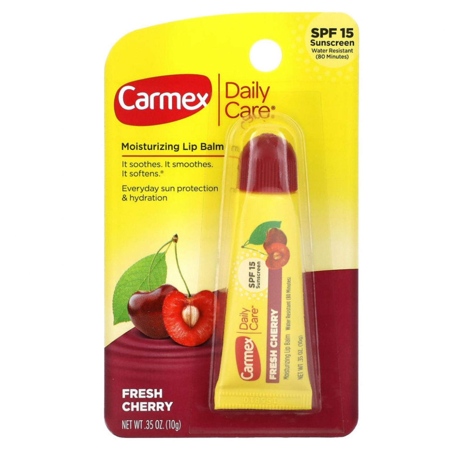 Carmex, Daily Care, увлажняющий бальзам для губ, вишня, SPF 15, набор, 2 шт. по 10 г
