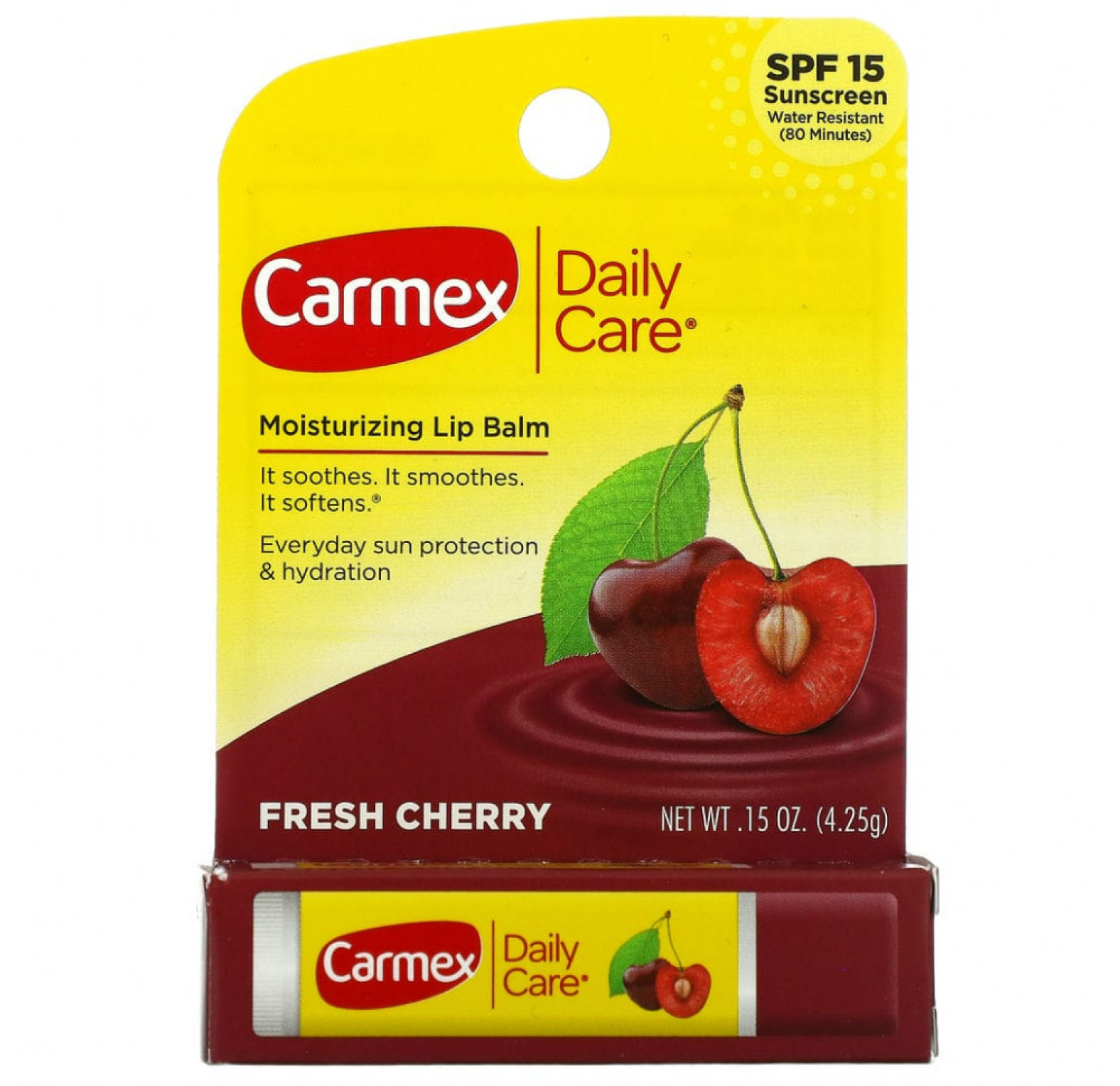 Carmex, Daily Care, увлажняющий бальзам для губ, свежая вишня, SPF 15, набор 2 шт.  по  4,25 г