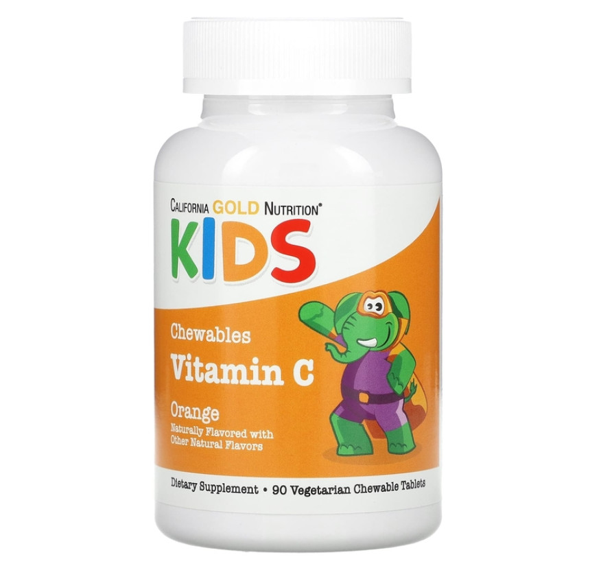 California Gold Nutrition, витамин C для детей, вкус апельсина, 90 жевательных таблеток