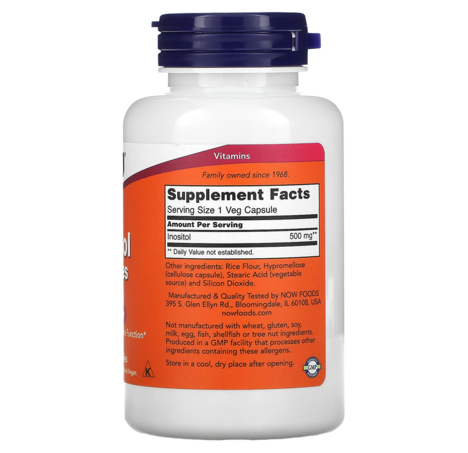 NOW Foods, Инозитол в капсулах, 500 мг, 100 вегетарианских капсул