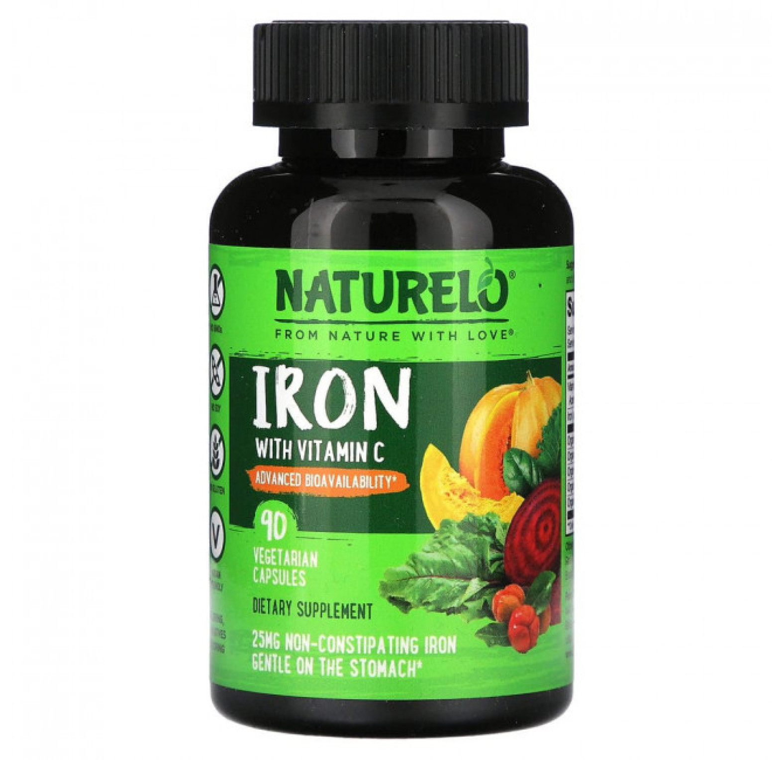 NAU-6285NATURELO, железо с витамином C, 90 вегетарианских капсул