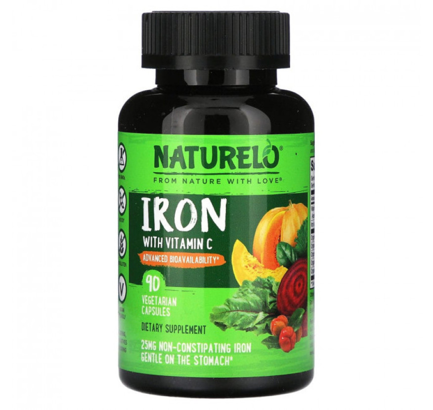 NAU-6285NATURELO, железо с витамином C, 90 вегетарианских капсул