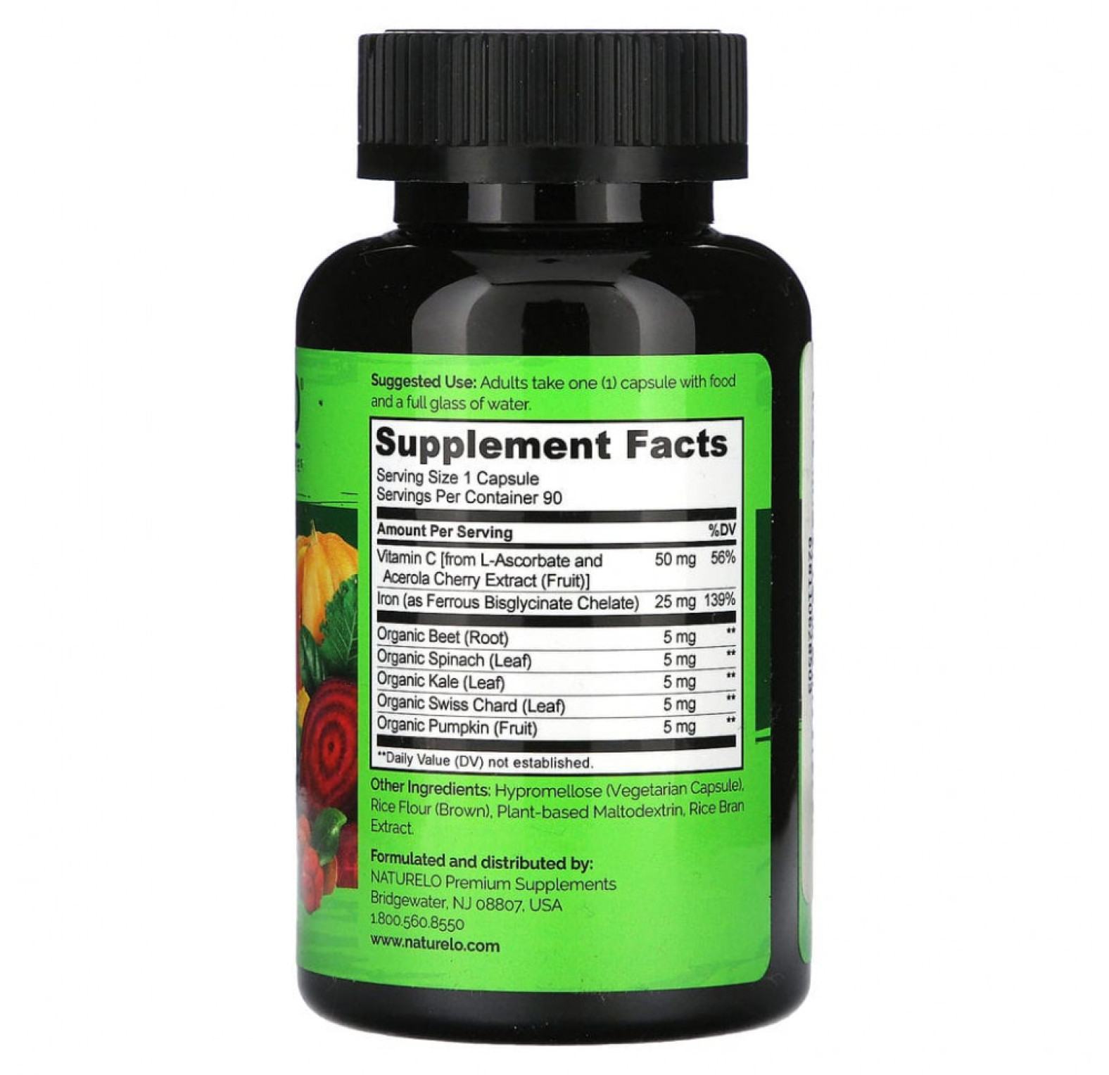 NAU-6285NATURELO, железо с витамином C, 90 вегетарианских капсул