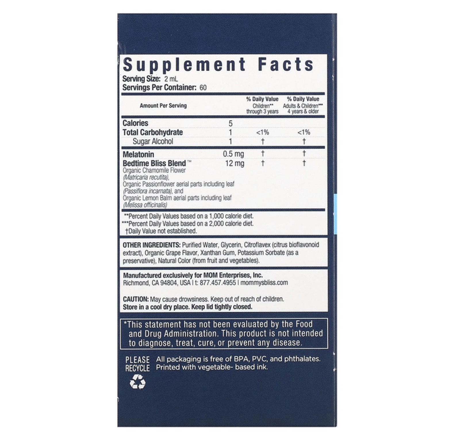 Mommy's Bliss, Kids, Мелатонин, детям от 3 лет, вкус винограда, 120 мл
