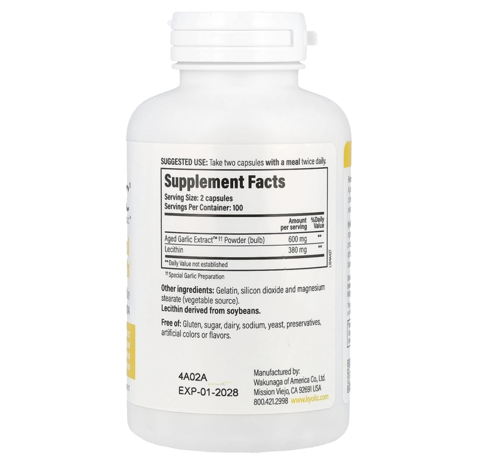 Kyolic, Aged Garlic Extract, выдержанный экстракт чеснока с лецитином, 200 капсул