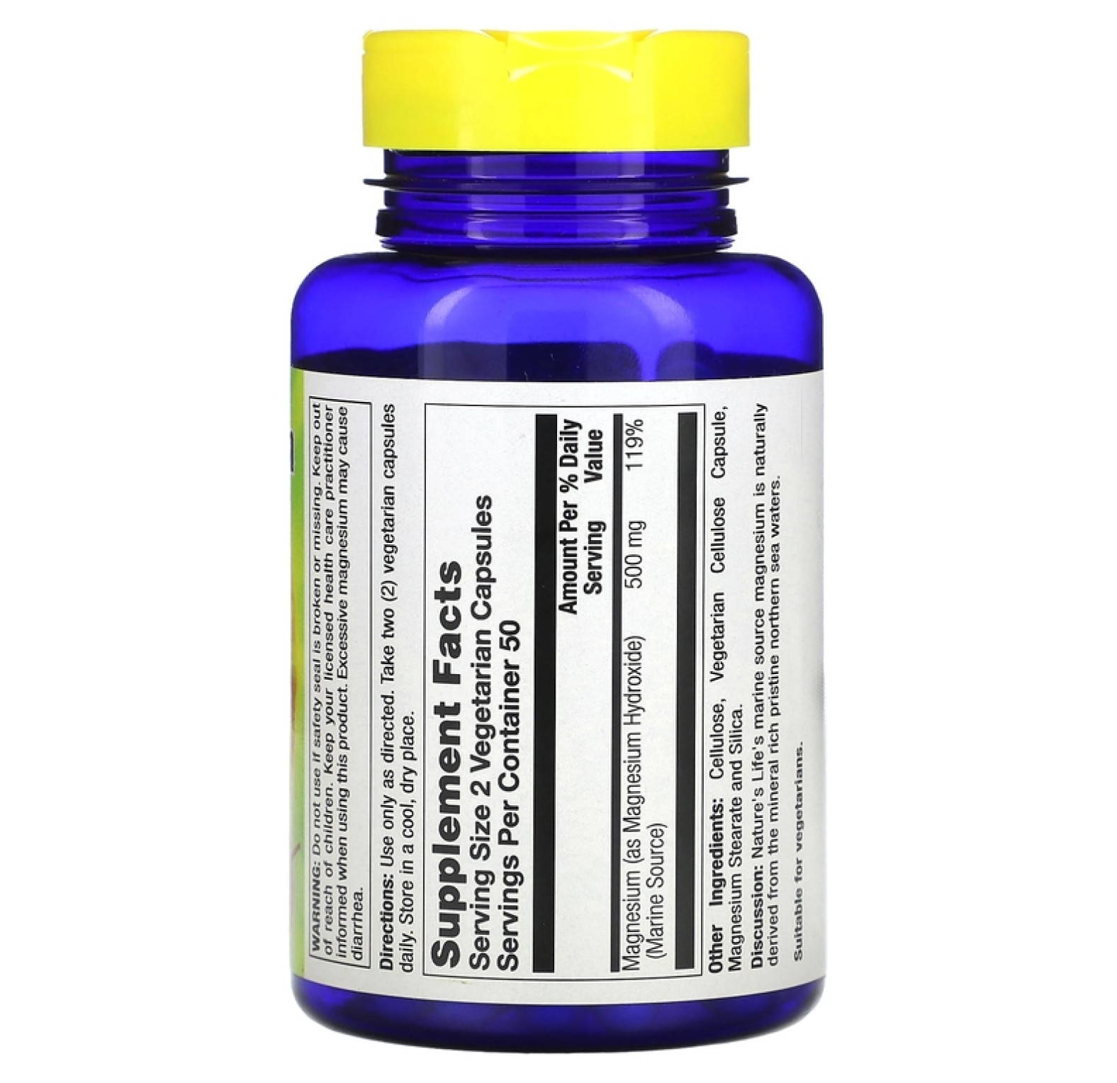 Nature's Life, морской магний, 500 мг, 100 вегетарианских капсул