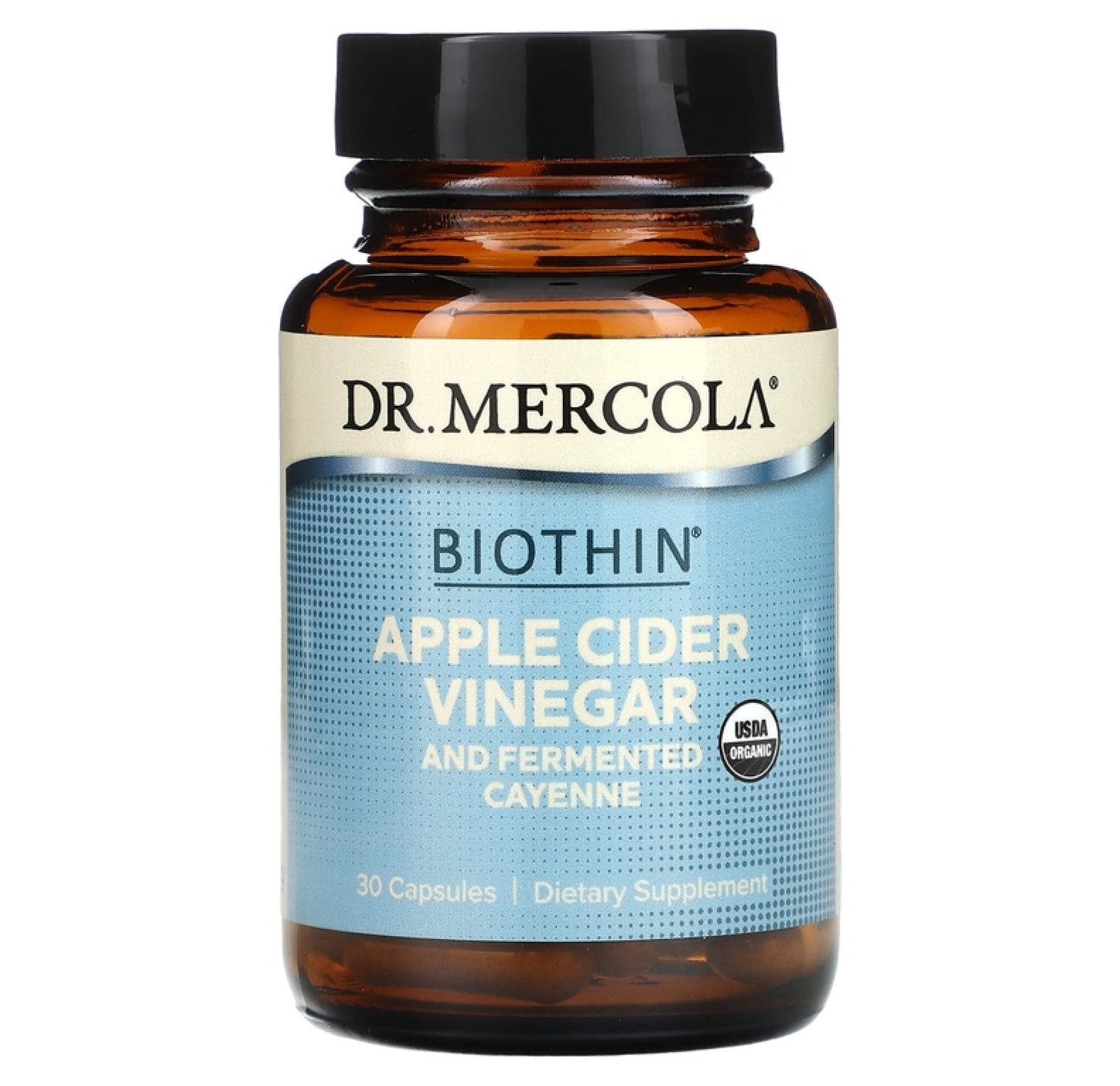 Dr. Mercola, Ферментированный яблочный уксус с кайенским перцем, 30 капсул