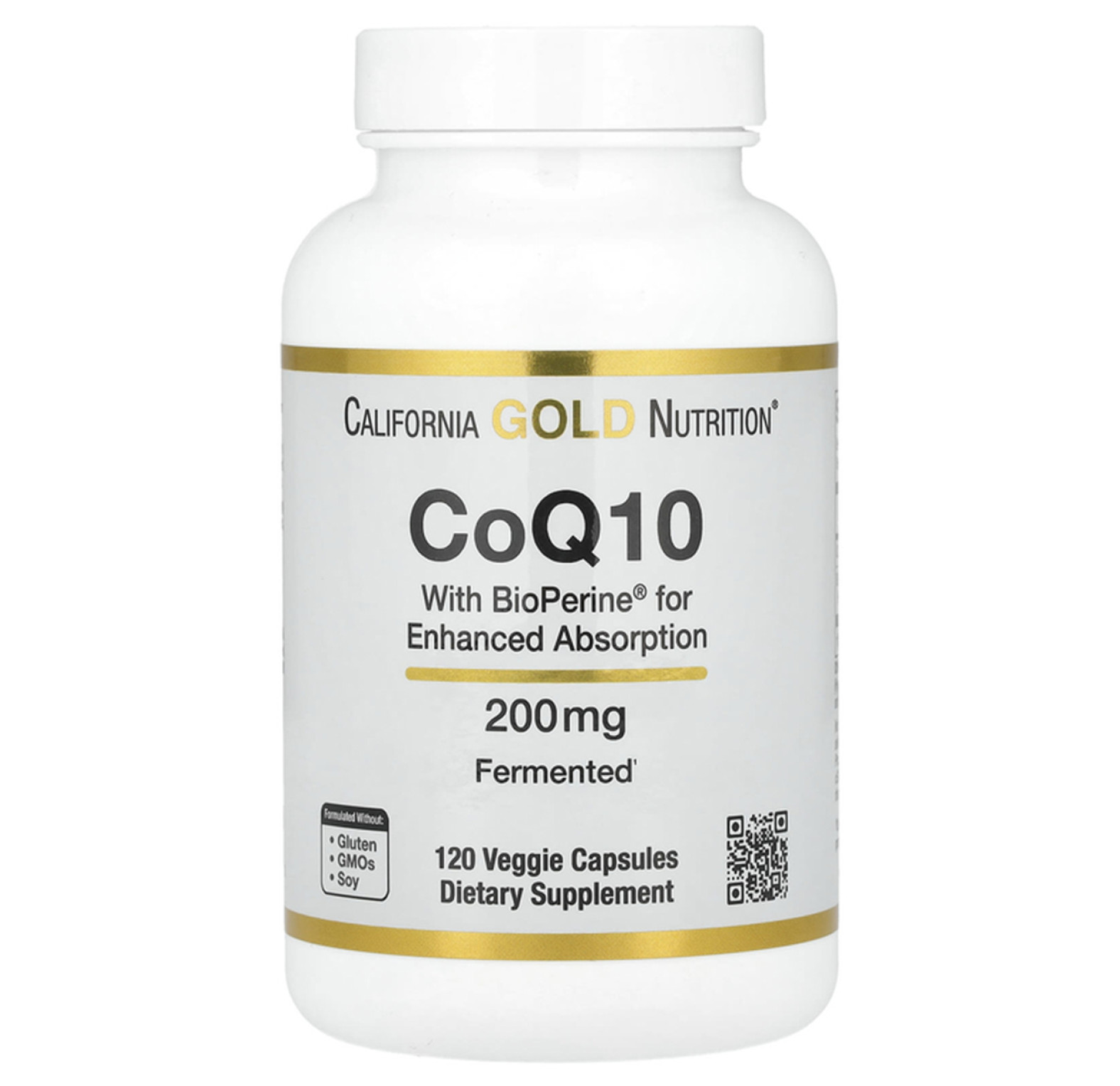 California Gold Nutrition, Коэнзим Q10 с Bioperine, 200 мг, 120 растительных капсул 