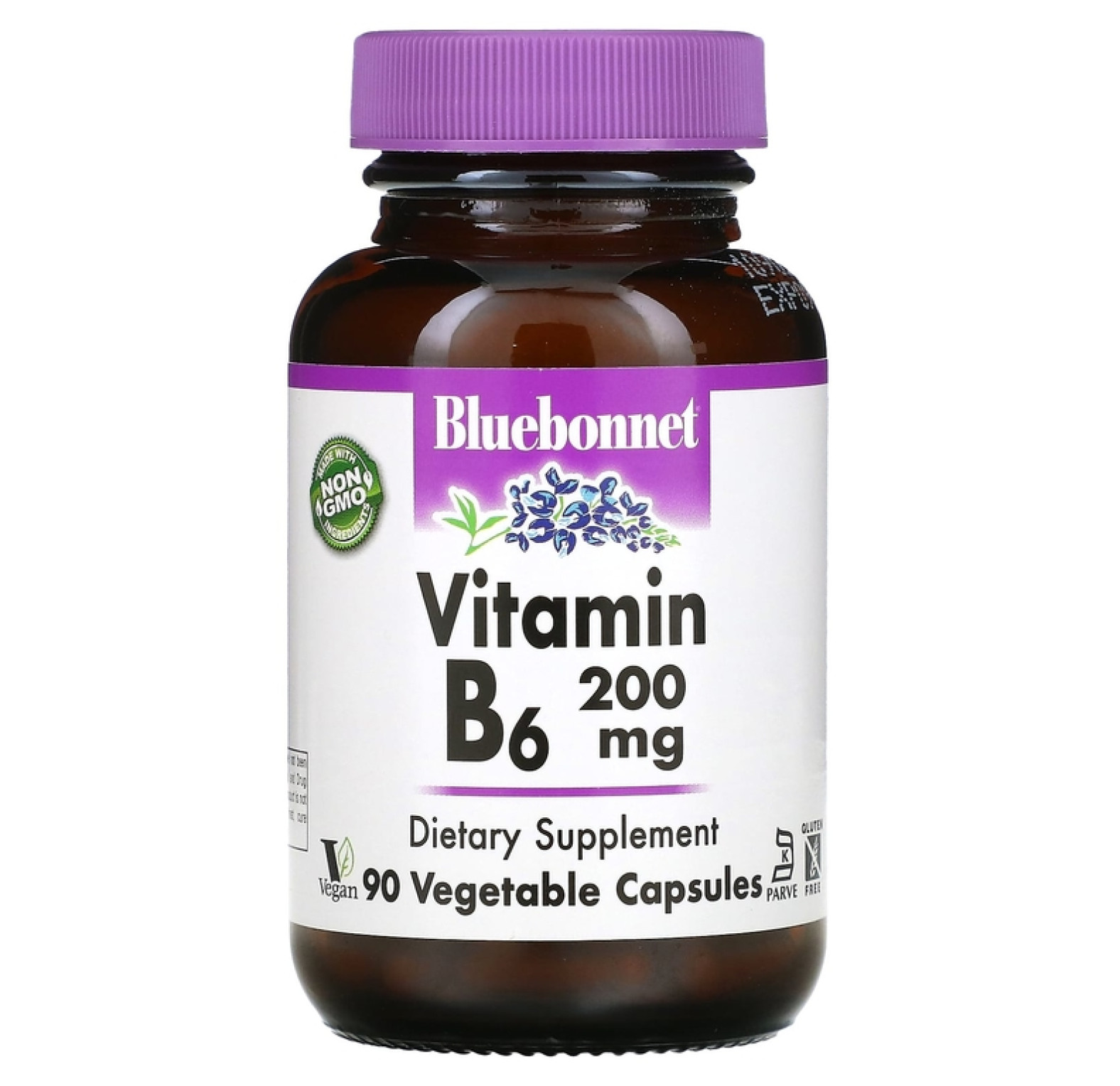 Bluebonnet Nutrition, витамин В6, 200 мг, 90 растительных капсул