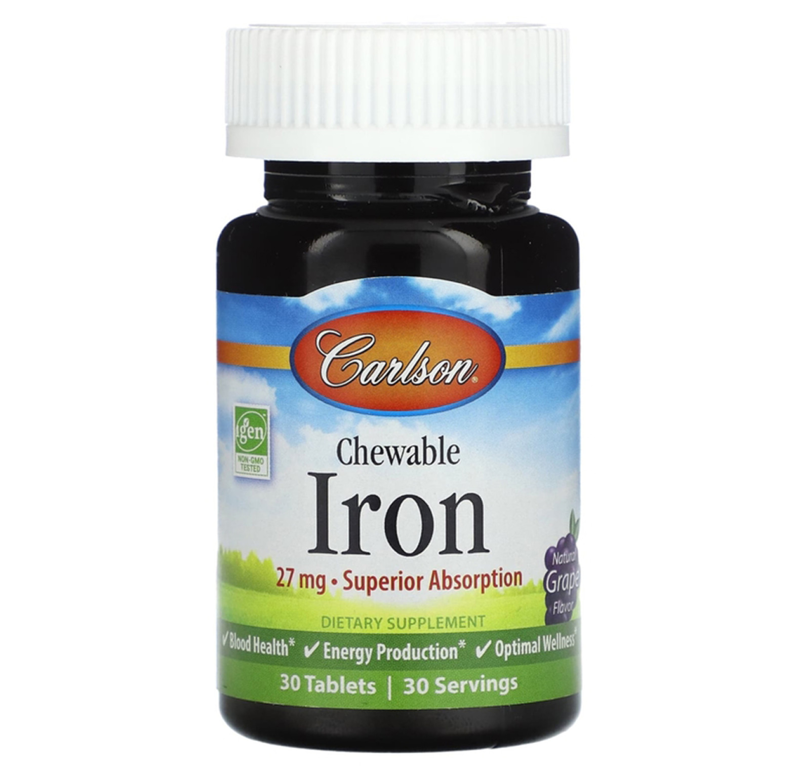 Carlson, Железо, натуральный виноград, 27 мг, 30 жевательных таблеток