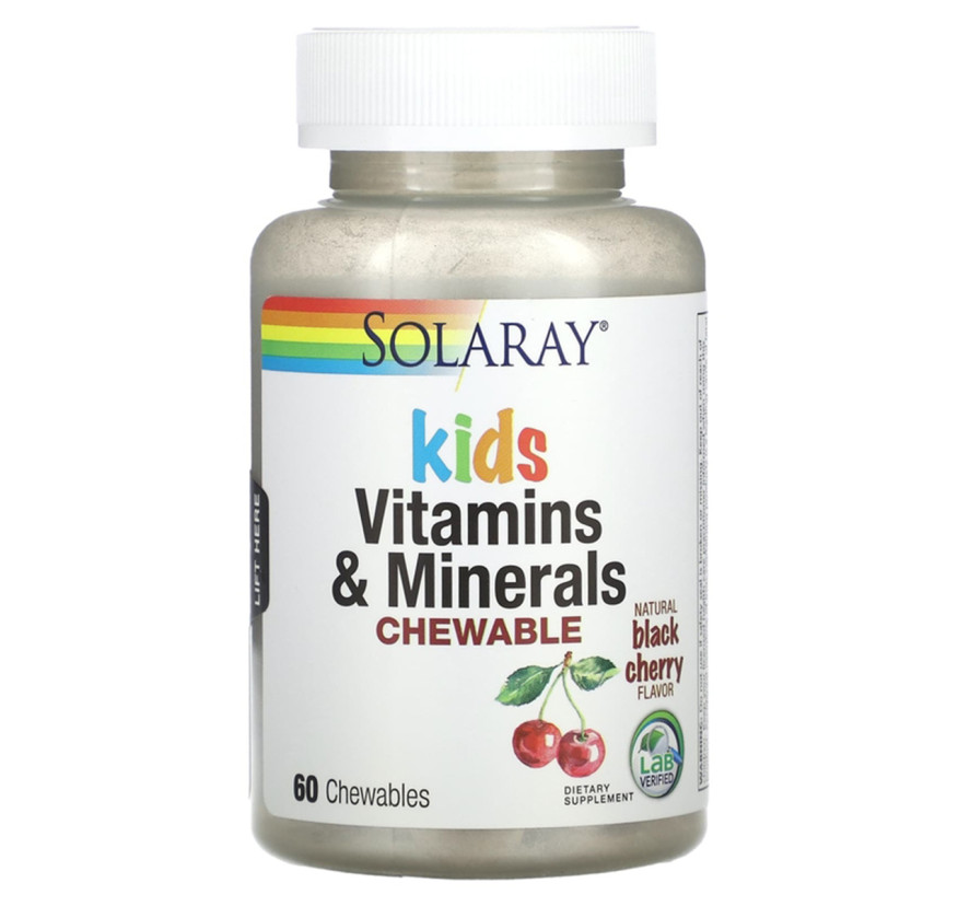 Solaray, Витамины и минералы для детей, жевательные таблетки с натуральной вишней, 60 жевательных таблеток
