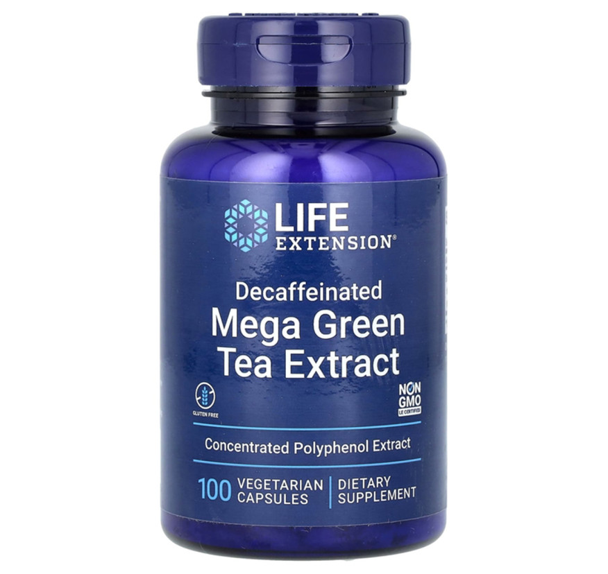 Life Extension, экстракт зеленого чая, без кофеина, 100 вегетарианских капсул