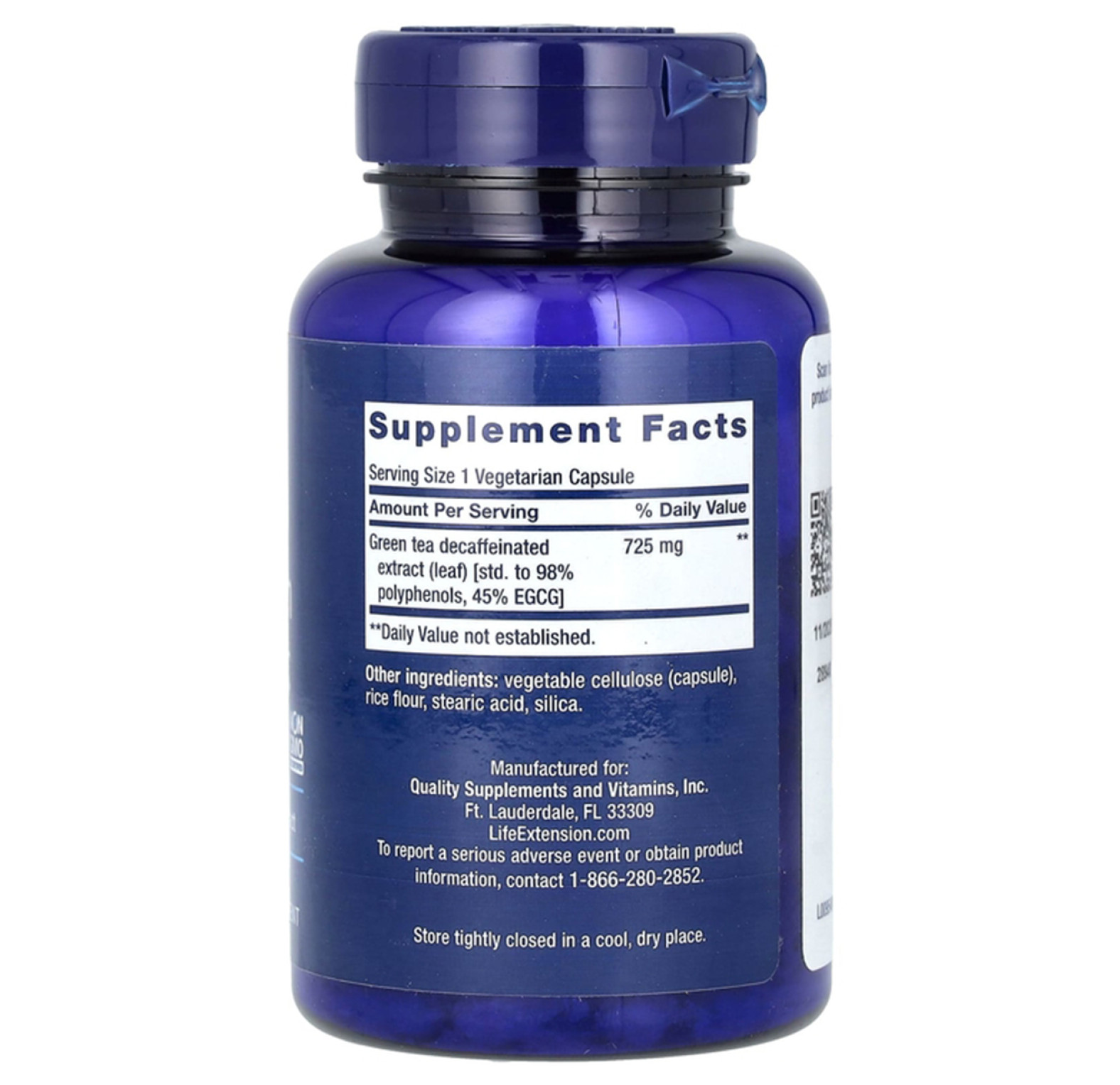 Life Extension, экстракт зеленого чая, без кофеина, 100 вегетарианских капсул
