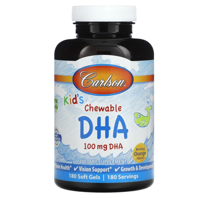 Carlson, ДГК для детей, вкус апельсина, 100 мг, 180 жевательных таблеток