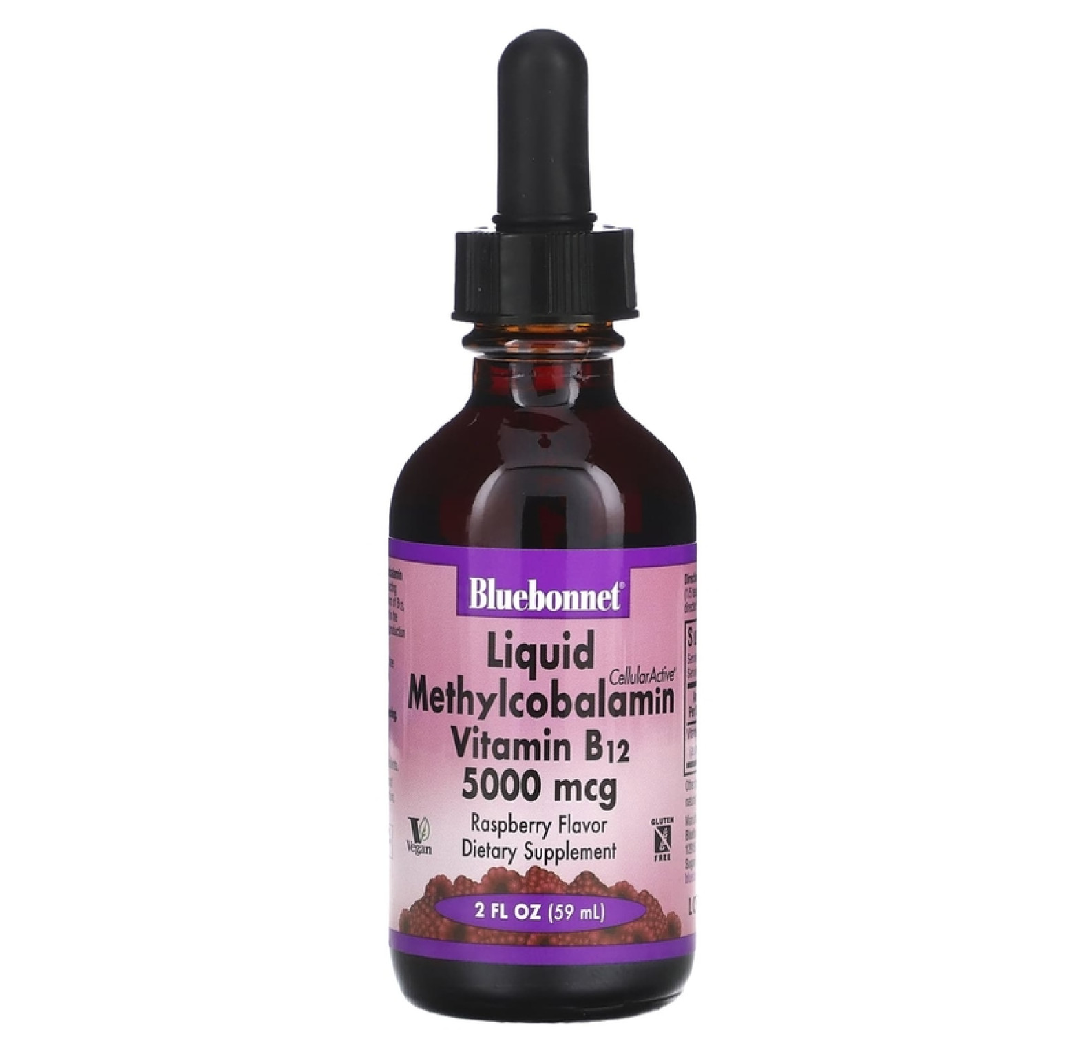 Bluebonnet Nutrition, CellularActive, витамин B12 (метилкобаламин), малина, 5000 мкг, 59 мл