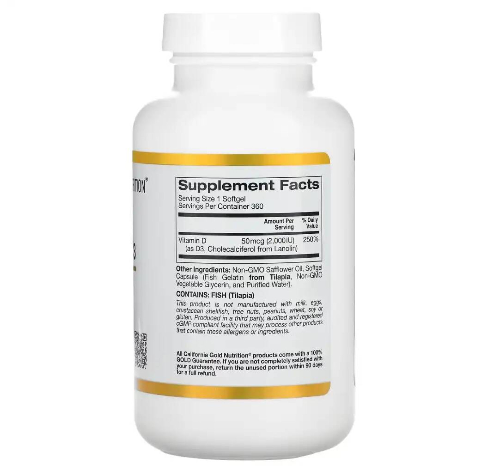California Gold Nutrition, витамин D3, 50 мкг (2000 МЕ), 360 рыбно-желатиновых капсул