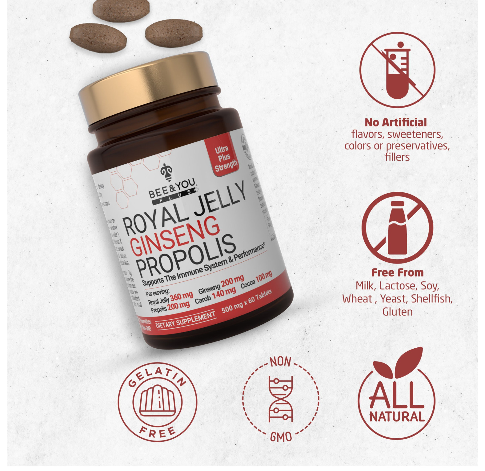 BEE&YOU/ Комплекс с маточным молочком, женьшенем и прополисом,60 шт